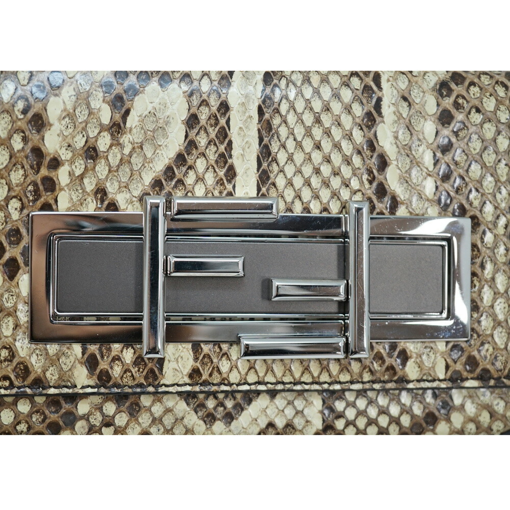 Fendi Shoulder Bag Python Leather White Beige Bro… - image 6